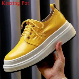 Amozae-Back to College Krazing Pot soft natural leather round toe high bottom lace up sneakers concise style ventilated leisure vulcanized shoes L26