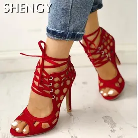 Amozae-Back to College Women's Sandals Fine High-heeled Fashion 2024 Casual Fighter High Heels Women's Shoes Summer Cross Strap Sandals