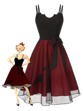 Black & Red 1950s Halloween Bat Mesh Dress