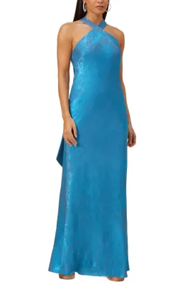 Adrianna Papell Metallic Chiffon Halter Gown