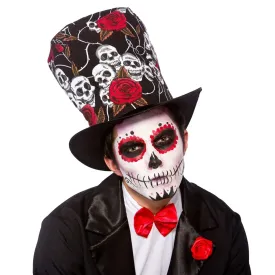 Adults Day of The Dead Top Hat Skulls Roses Fancy Dress