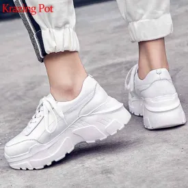 Amozae-Krazing pot 2024 full grain leather platform streetwear superstar lace up round toe white sneakers leisure vulcanized shoes L97