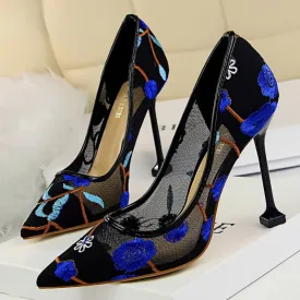 Amozae-  Summer Fashion High Heels Women's Floral Embroidered Lace   Party Stiletto High Heels Mesh Women's Shoes