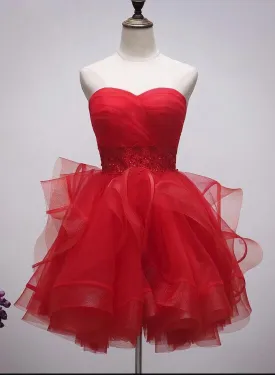 Beautiful Red Tulle Short Sweetheart Homecoming Dress, Lace Up Teen Party Dress, Tea Formal Dress