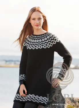 Chain black & white sweater dress - Lettlopi Knitting Kit