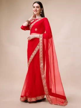 Embroidered Net Saree