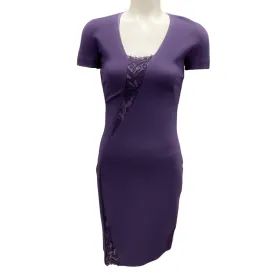 Emilio Pucci Purple Lace Detail Short Sleeved Stretch Knit Dress