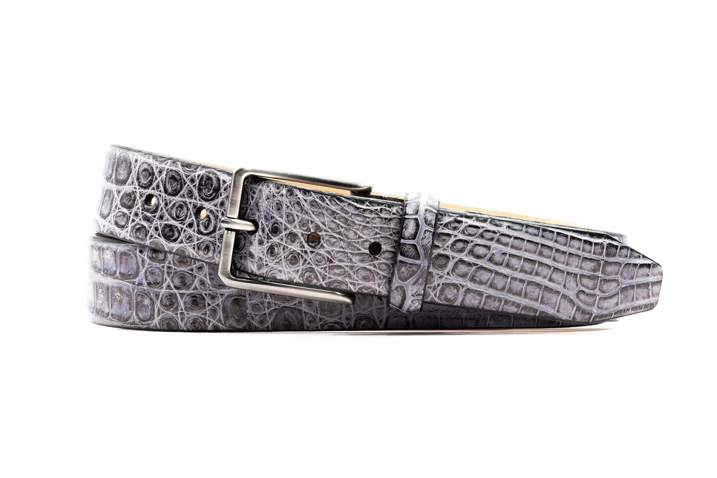 Hand Painted Caiman Crocodile Belt - Slate