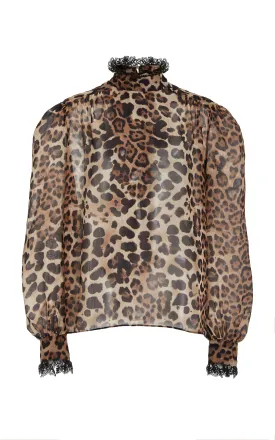 Leopard Silk Blouse With Lace Trim