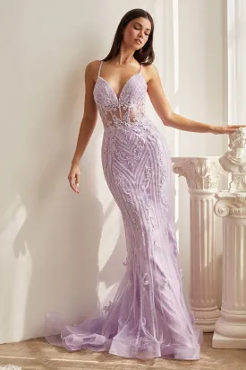 Margot Fitted Lace & Beaded Mermaid Prom Formal Gown 740992THR-Lavender  LaDivine CD992 Cinderella Divine CD992