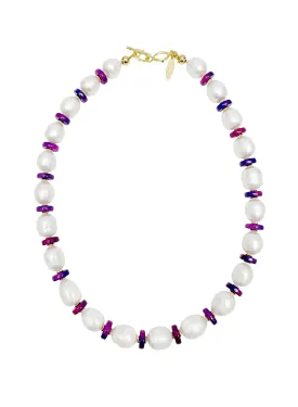 Natural Cultured Freshwater Pearls with Purple Gemstone Necklace LN011