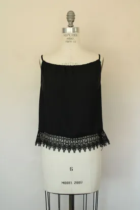 Oboe Womens Top, Black Spaghetti Strap, Size Large, Lace Trim