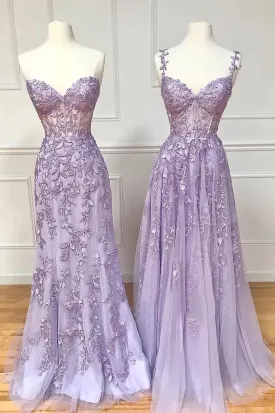 Purple Lace Long Prom Dress Lovely Purple Sweetheart Neckline Evening Dress