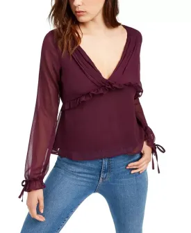 Q & A Women's Pleated Ruffle Blouse Purple Size X-Small