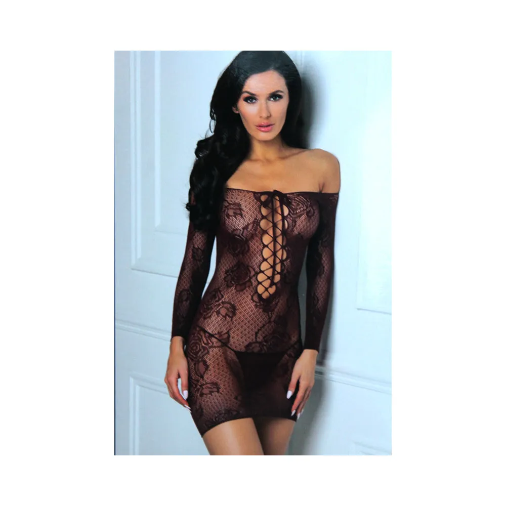 Rene Rofe Tie Breaker Long Sleeve Dress Burgundy 1X