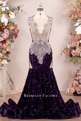 Sparkly Galaxy Rhinestone Grape Purple Sequin Prom Dress