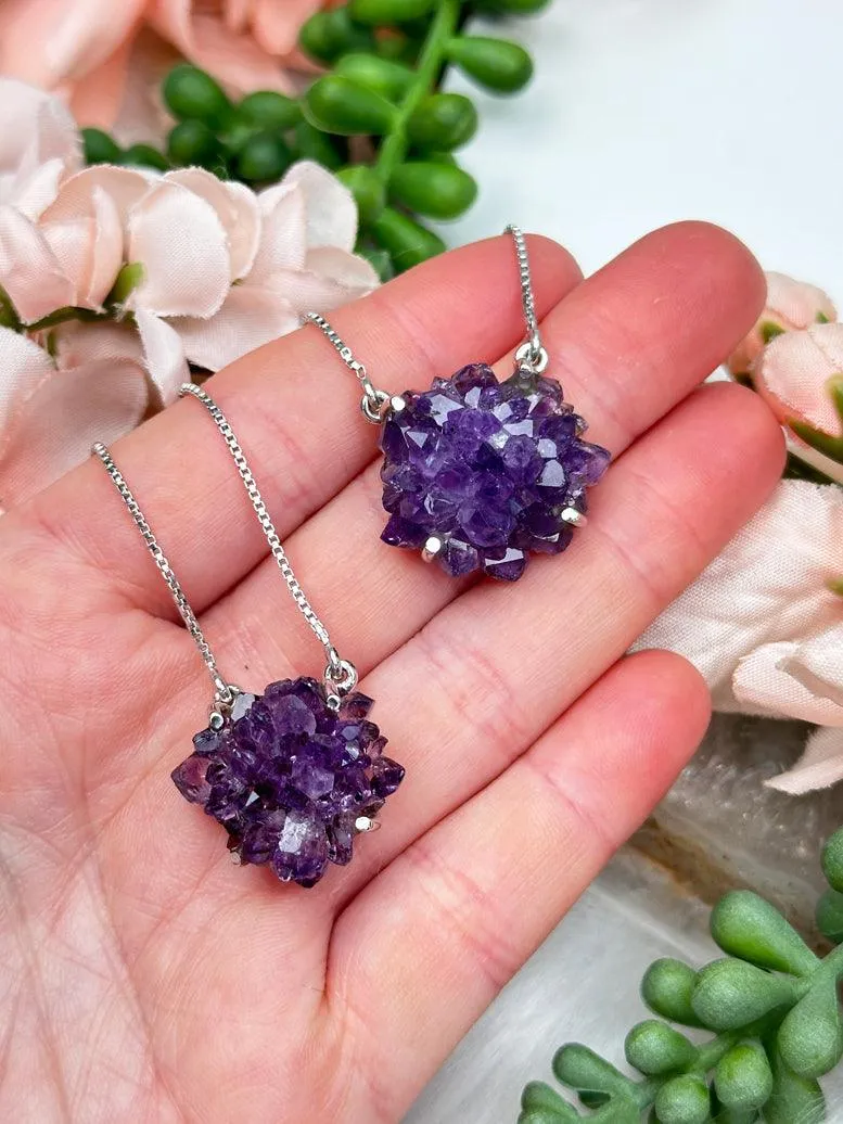 Sterling Silver Amethyst Cluster Necklace