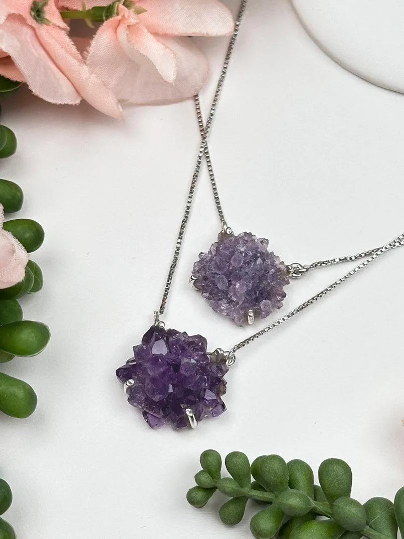 Sterling Silver Amethyst Cluster Necklace