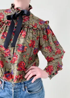 Vintage 1970s Ungaro Floral Silk Blouse